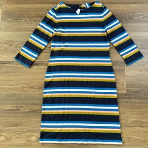 Brooks Brothers Navy Pink Green Striped Jersey 3/4 Sleeve Dress Knee Medium NEW‎